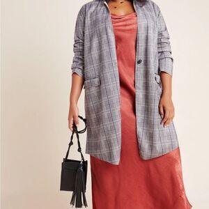 Blank NYC Anthropologie Jacket Women Size 2X Renegade Gray Brown Plaid Longline